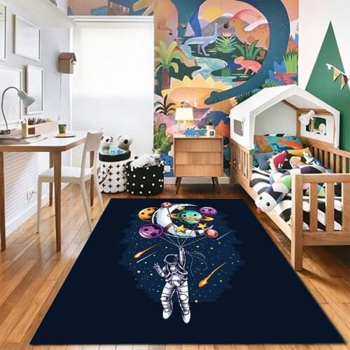 Space Series Astronaut Childrens Room Area Rugs Bedside Non-Slip Mats Childrens Play Game Carpets Washable Bedroom Decoration