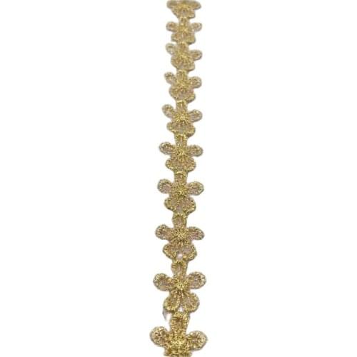 1Yards New Gold Lace Trims Ribbon Lace Applique 1.3cm Embroidery Laces Gold Trimmings For Sewing Collar Clothes Party Dress T18