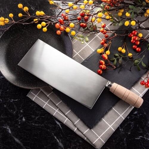 SHUOJI Top Quality Stainless Steel Kitchen Knives 4Cr14 Chinese Cleaver Knife High Hardeness Sharp Blade Wood Handle Cutter