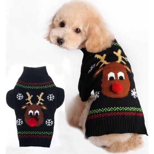 Cute Reindeer with Red Nose Pet Puppy Cat Dog Sweater Striped Hand Knitted Crochet Coat Apparel Clothes Christmas Drop Shipping