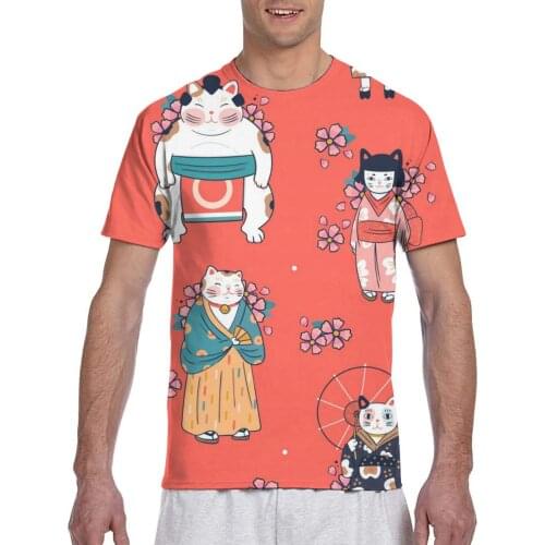Funny Cats Dressed In Traditional Japanese Clothes With Sakura Flowers T-shirt Men 2020 Summer Crew Neck Mens Tshirt Tee Shirts