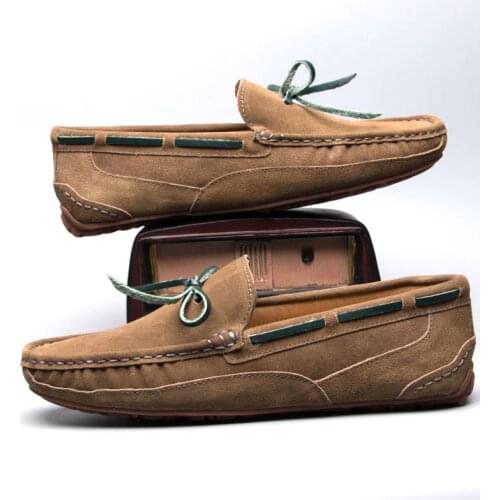 2021 Shoes Man 100% Genuine Leather Man Flat Shoes Casual Loafers Slip On Flats Shoes Moccasins Man Driving Shoes