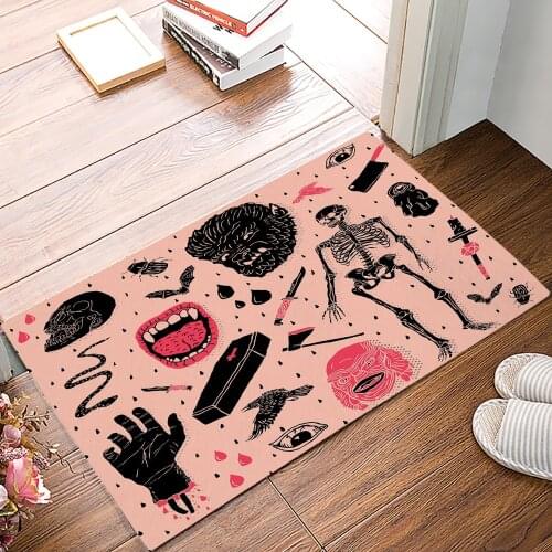 Mouth Teeth Tongue Skull Bones Doormat Non-Slip Door Mat Carpet Bathroom Accessories Customizable