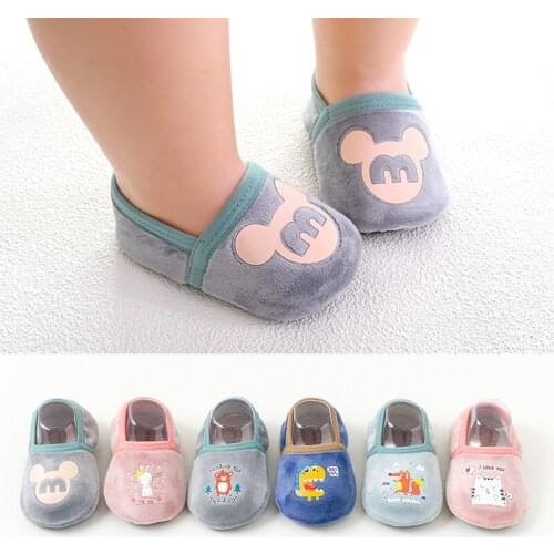 Plus Velvet Thickening Baby Girls Boys Cute Cartoon Non-slip Toddler Floor Socks Animal Pattern First Walker Shoes for Newborns