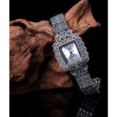 New Limited Edition Classic Elegant S925 Silver Pure Thai Silver Bracelet Watches Thailand Process Rhinestone Bangle Dresswatch