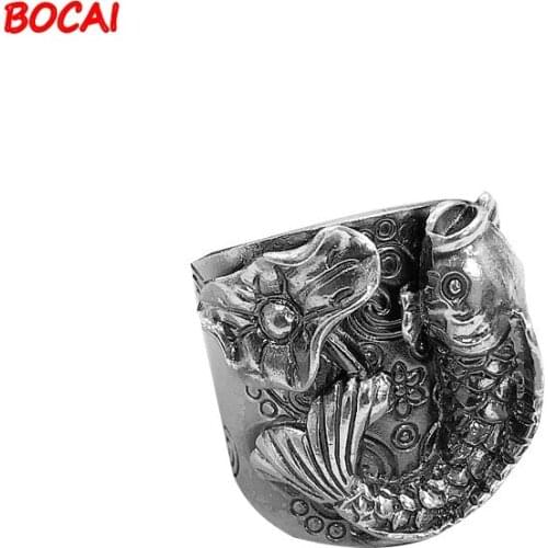 The latest s925 sterling silver retro handmade ethnic style personality niche wide version three-dimensional koi male and female