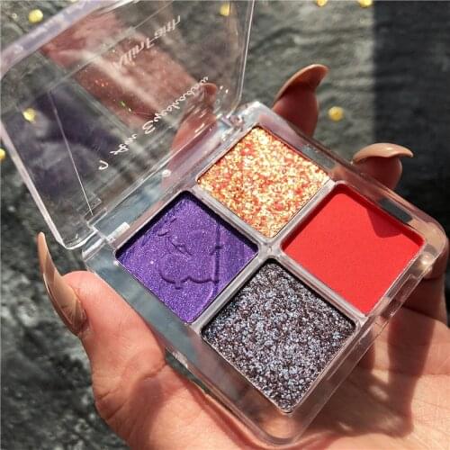 4 Color Neon Green Eyeshadow Palette Shimmer Matte Glitter Eyeshadow Pallete Nude Metallic Pigmented Makeup Palette Cosmetic