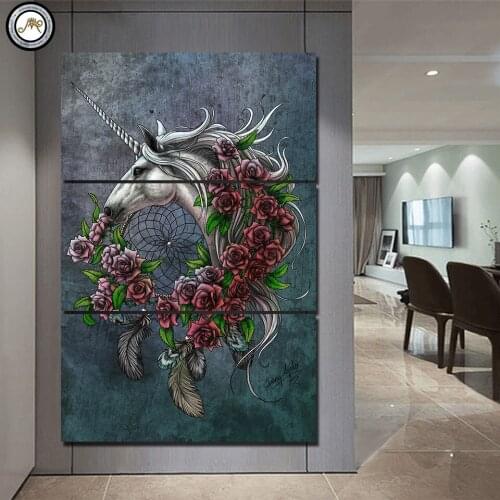 Unicorn dreamcatcher bedsheet blue by Sunima-MysteryArt HD print 3 piece canvasFor Living Room With Frame Pictures CU-3371C