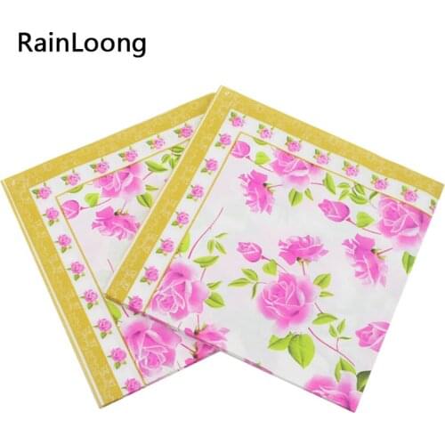 [RainLoong] Printed Feature Pink Rose Paper Napkin For Decoupage Para Festas & Party Tissue Guardanapo 33*33cm 1 pack