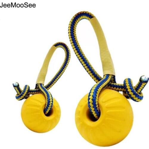 1pc Teeth Indestructible Bite Rubber Puppy Funny Training Ball Chew Toys Play Fetch Solid with Carrier Rope Pet Dog Toy