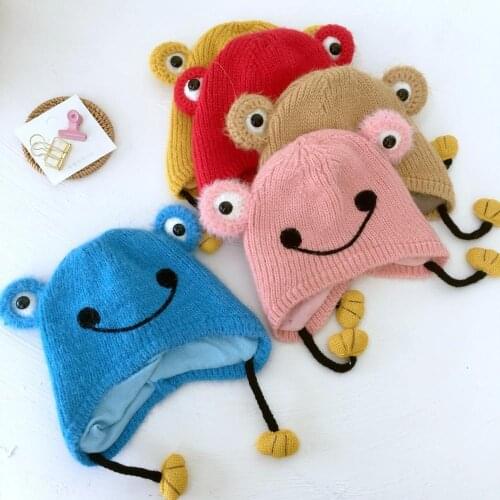 Kids Children Child Baby Skullies Beanies Boy Girl Hat Cap Winter Solid Cartoon Frog Ear Warm Elastic Fashion Accessories