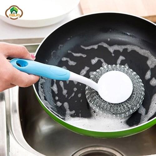 MSJO Kitchen Scrubber Dish Brush Pot Pan Stainless Steel Clean Wire Ball Scrubber Metal Cleaning Brush Bowl Kitchen accessories
