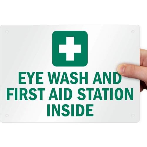 SmartSign "Eye Wash and First Aid Station Inside" Sign | 7" x8" Plastic