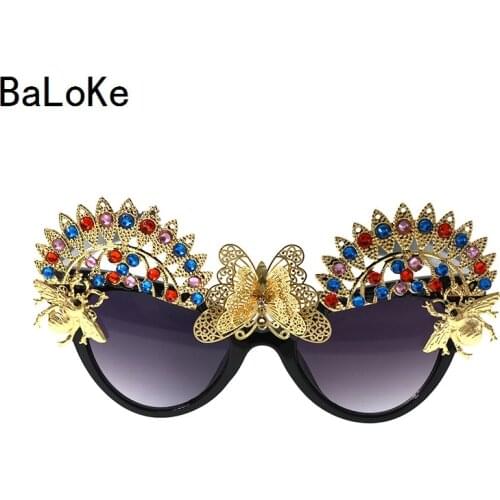 New Brand Baroque Retro Cat Eye Flowers White Sunglasses Cool Women Crystal Sun Beach Crystal Rhinestone Sunglasses Gifts