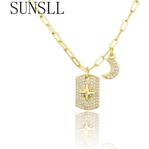 SUNSLL New arrival jewelry necklace Six-pointed star pendant necklace Gold copper sweater chain for women CZ moon jewelry gifts
