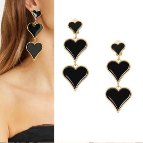 Tocona Fashion Luxury Black Love Heart Earrings Long Korean Design Jewellery Womens Dangleing Drop Earrings 2019 brinco 9238