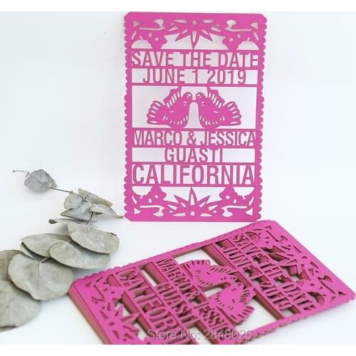 TROPICAL laser cut save the date featuring frangipani & palm elements wholesale laser cutting wedding invitation cards