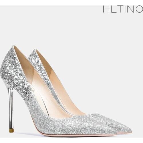 New Women Sexy Pumps Sparkle Ladies Party Dress Shoes with Sequinces Shallow High Heeled Stilettos New Year Shoe Spring Heels