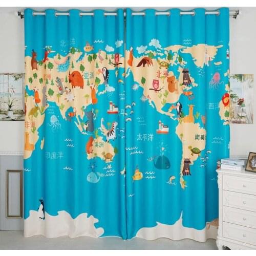 Personal Tailor 2x Grommet Window Drapery Curtain Nursery Kids Children Room Window Dressing Tulle 200x260cm Map Animal Blue