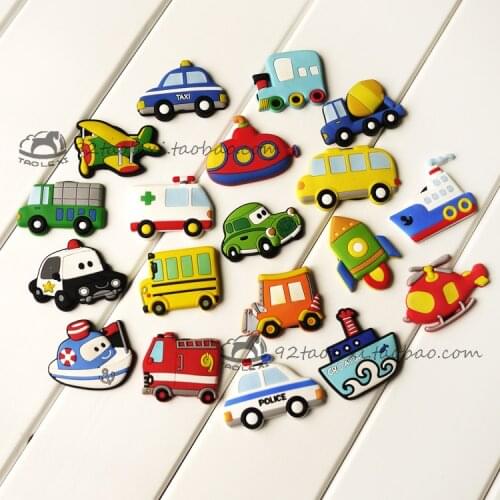 Japan and South cartoon police car plane ship whiteboard magnet Hot selling soft early childhood education stickers for children