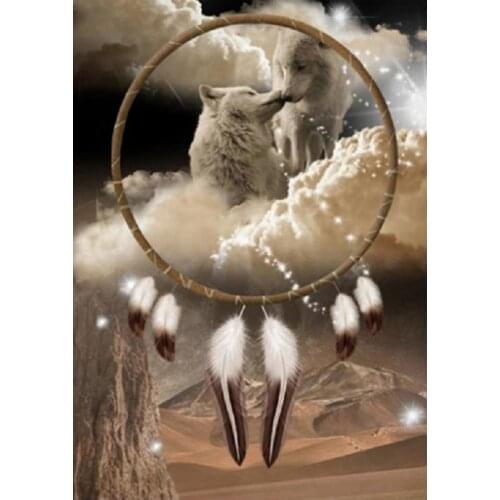 Yumeart 5D Diy Diamond Painting by Number Indian Wolf Dream Catcher Mosaic Cross Stitch Needlework Diamond Embroidery Art Crafts