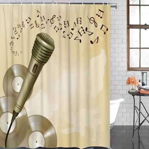 Microphone Musical Note Symbol Shower Curtain Polyester Fabric Bathroom Home Decor Waterproof Shower Curtains with Hooks