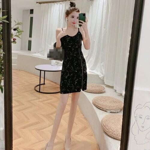 ZC3058 2021 Summer new women fashion temperament sexy v-neck velvet zipper shoulder strap dress cheap wholesale
