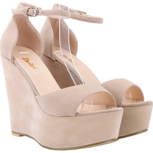 Womens 120mm Open Toe Ankle Strap Platform Wedge High Heels Sandals Party Wedding Dress Ladies Shoes