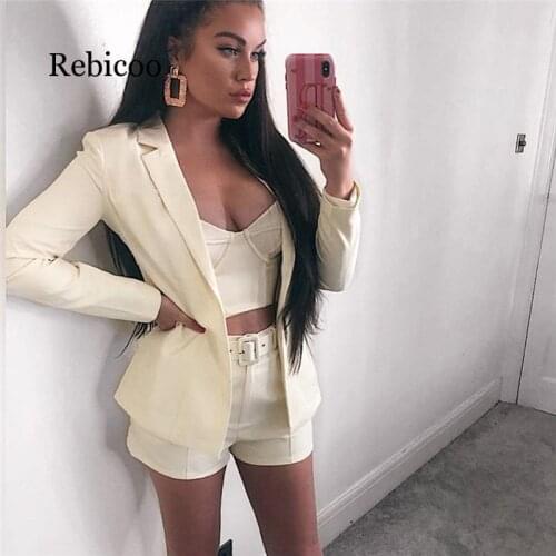 Women OL Two Piece Set Spring Autumn New Fashion Elegant Lady Slim Open Stitch Jacket Short Pants Woman 2 Pieces Blazer Set