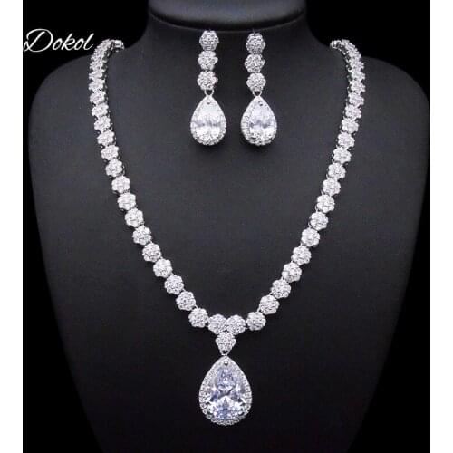 DOKOL Round & Pear Cut Zircon Bridal Jewelry Sets Big AAA+ CZ Stone Elegant Wedding Necklace Earrings Sets for Women DKS0059