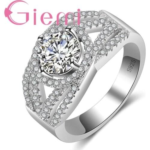 Exquisite Round Red Crystal Ring Lace Wedding Ceremony Party Jewelry 925 Sterling Silver Cubic Zirconia for Women