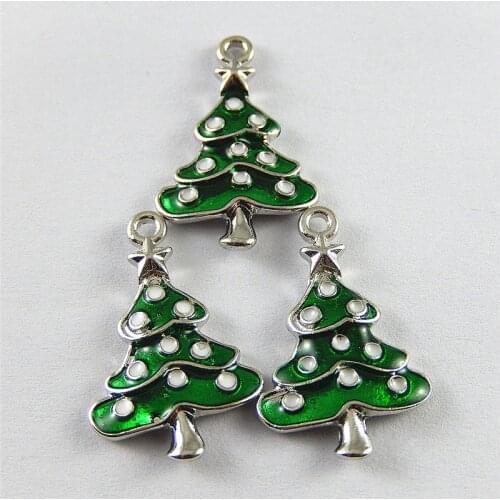 10PCS Christmas Tree Creative Enamel Tree Necklace Pendant Christmas Dec Bracelet Charms 26*17mm Jewelry Accessories Crafts