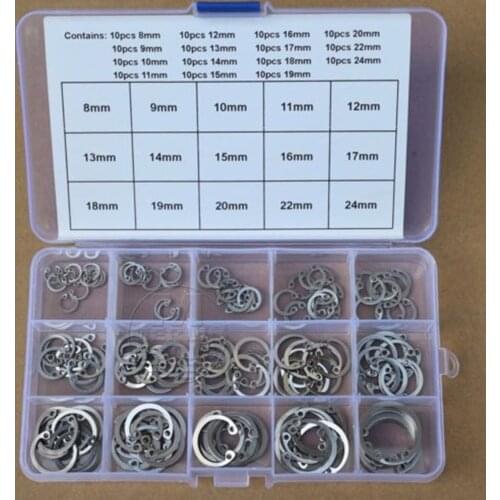 150Pcs 15 Kinds Stainless Steel Internal Circlip Retaining Ring Snap Ring Kit