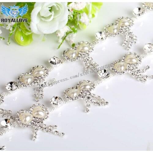 2 yards Pearl Bows Shape Silver Crystal Rhinestones Appliques for Dresses Costumes Necklace DIY Crafts Decor Sew on Chain Trim