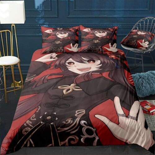 Hu Tao Duvet Cover Comfortable Quilt Home Decora Design Universal Bedding Set Bedclothes+Pillowcase 3pcs