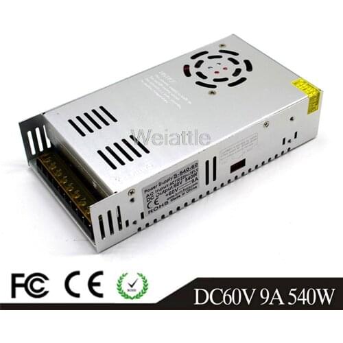 60V 9A 540W LED Light Belt Driver Switching Power Supply 110/220VAC-DC60V Constant Voltage Transformer Monitoring CCTV CNC Motor
