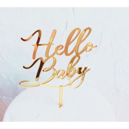 Ins Hello Baby Acrylic Cake Topper Golden happy birthday cupcake Topper Supplies Boys and girls Birthday Party baking decoration