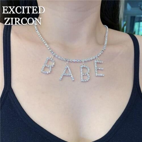 Alphabet Rhinestone Crystal Necklace Woman Fashion Luxury Exquisite Neck Jewelry Bride Wedding Accessories Necklace