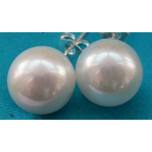 Free shipping Hot selling> free shipping Amazing big 12mm round white south sea shell pearl earrings