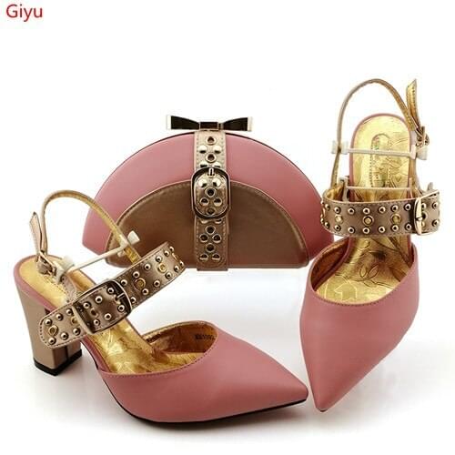 Doershow beautiful African Shoes And Bag Matching Set With pink Hot Selling Women Italian Shoes And Bag Set For Party !HJK1-3