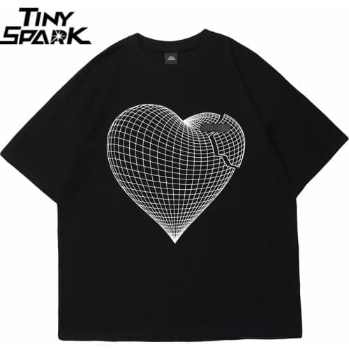 2021 Men Hip Hop Streetwear Tshirt Broken Heart Print T Shirt Harajuku Cotton Casual Summer Short Sleeve T-Shirt Black Tops Tees