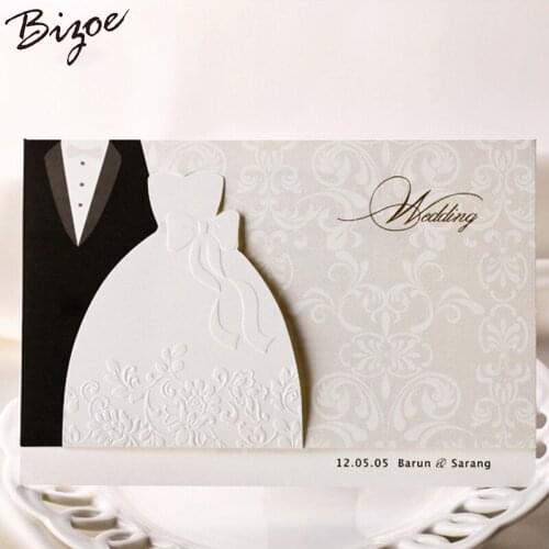 100pcs HOT western-style Groom & Bride Clothes Customizable Printable Wedding Invitations Cards