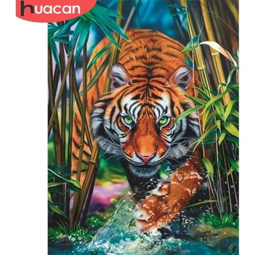 HUACAN Full Square Diamond Painting Tiger Needlework 5D DIY Diamond Embroidery Animal Picture Of Rhinestone Home Decoration