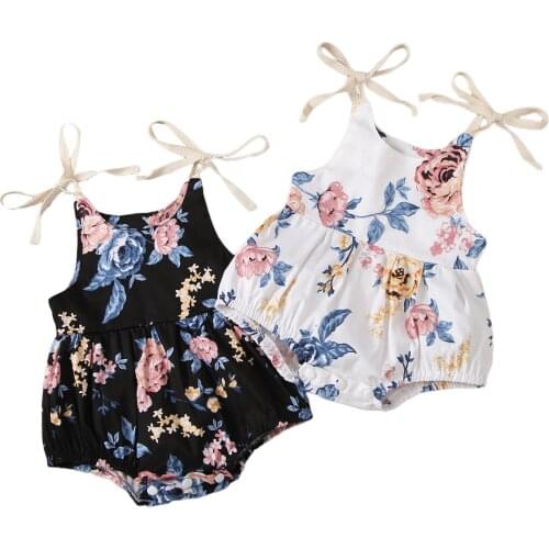 Newborn Infant Baby Girl Flower Printed Sleeveless Sling Romper Jumpsuit Summer Toddler Clothing One Piece Suit for 0-24M