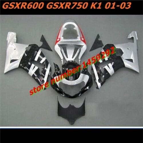 ABS Fairings kit for SUZUKI K1 K2 GSXR600 GSXR750 2001-2003 black white motorcycle fairing set GSXR 600 750 01 02 03