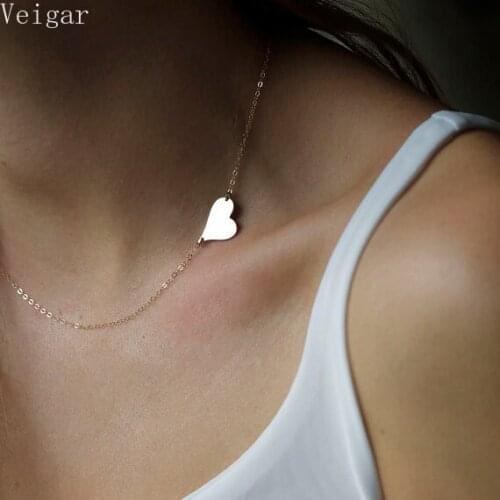 Summer Simple Style Asymmetrical Heart Necklaces & Pendants Gold/Silver Plated Short Necklace Clavicle Chain Fashion Jewelry