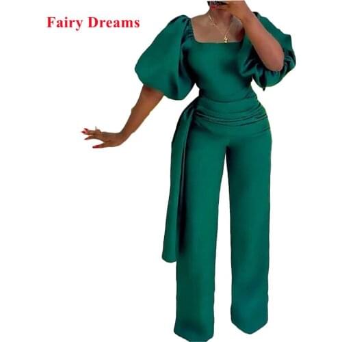 Summer African Ladies Clothes Womens Sexy Puff Sleeve Short Sleeve Long Strappy Jumpsuit Romerskere Barboteuse Pagliaccetti