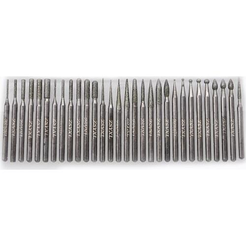 Free Shipping 30pcs DIAMOND BURS bur bit set DREMEL 3mm shank Rotary Tool Drill Bit for grinding jade, stone, marble glass