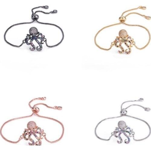 Octopus crystal micro pave cz zircon cubic zirconia Bracelet Pull Adjustable silicone Charm Snake Chain Copper Jewelry erf34