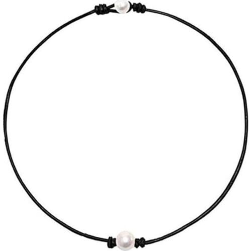 Natural Pearl Necklace Bracelet Leather Rope Necklace Lady Single Bead Handmade Leather Necklace Jewelry Wholesale